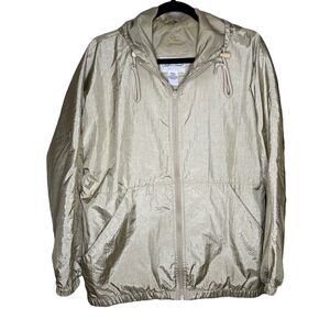 Vtg Cabin Creek Men's Small Windbreaker Hooded Jacket Beige Zip Coat